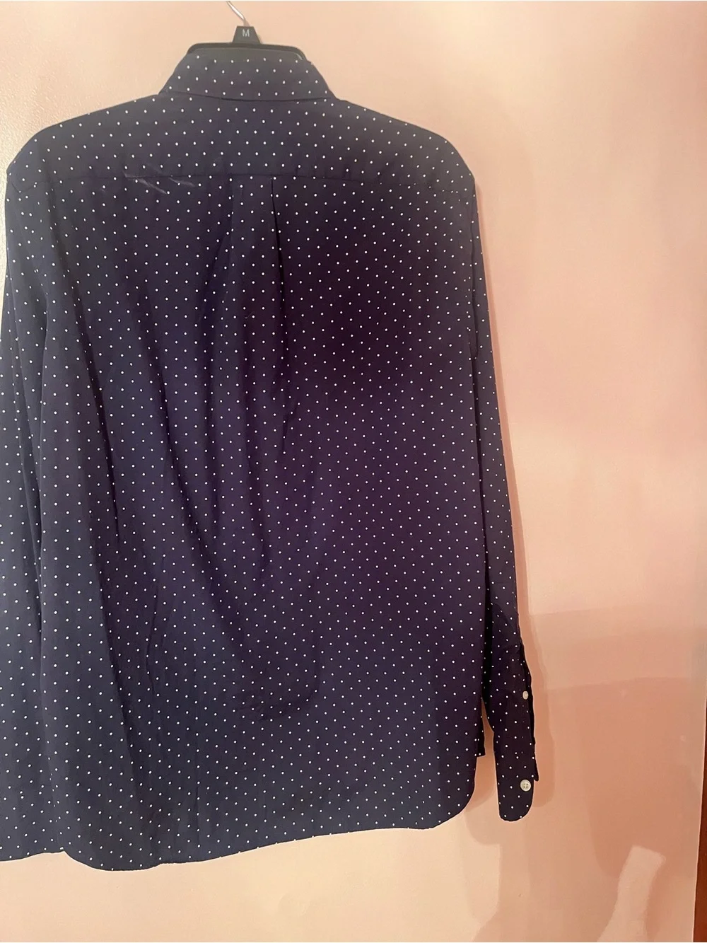 J. Crew Navy Button-Down Shirt with White Micro Dots
